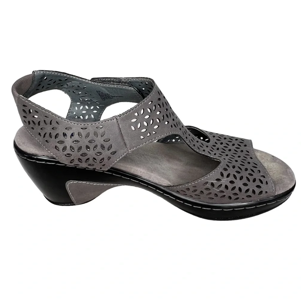 JBU by Jambu Chloe Gray Vegan Leather Laser Cut Wedge Sandals With Memory Foam 9